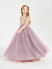 Sequined Top Long Tulle Junior Bridesmaid Gown Dusk