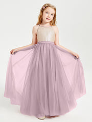 Sequined Top Long Tulle Junior Bridesmaid Gown Dusk