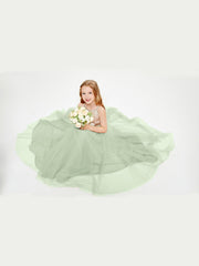Sequined Top Long Tulle Junior Bridesmaid Gown Dusty Sage