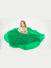 Sequined Top Long Tulle Junior Bridesmaid Gown Emerald