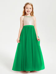Sequined Top Long Tulle Junior Bridesmaid Gown Emerald