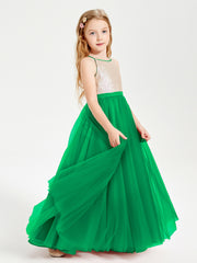 Sequined Top Long Tulle Junior Bridesmaid Gown Emerald