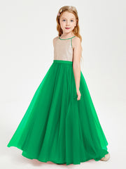 Sequined Top Long Tulle Junior Bridesmaid Gown Emerald