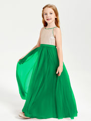 Sequined Top Long Tulle Junior Bridesmaid Gown Emerald
