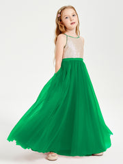 Sequined Top Long Tulle Junior Bridesmaid Gown Emerald