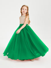 Sequined Top Long Tulle Junior Bridesmaid Gown Emerald