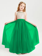 Sequined Top Long Tulle Junior Bridesmaid Gown Emerald