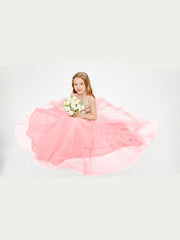 Sequined Top Long Tulle Junior Bridesmaid Gown Flamingo