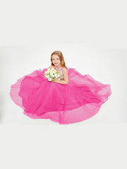 Sequined Top Long Tulle Junior Bridesmaid Gown Fuchsia