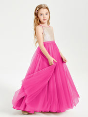 Sequined Top Long Tulle Junior Bridesmaid Gown Fuchsia