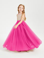 Sequined Top Long Tulle Junior Bridesmaid Gown Fuchsia