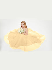 Sequined Top Long Tulle Junior Bridesmaid Gown Gold
