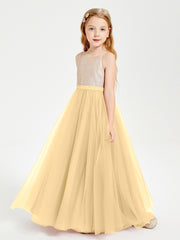 Sequined Top Long Tulle Junior Bridesmaid Gown Gold