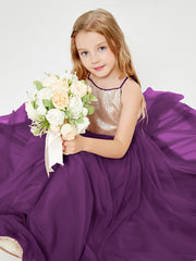 Sequined Top Long Tulle Junior Bridesmaid Gown Grape