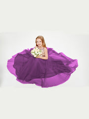 Sequined Top Long Tulle Junior Bridesmaid Gown Grape