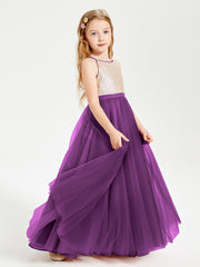 Sequined Top Long Tulle Junior Bridesmaid Gown Grape