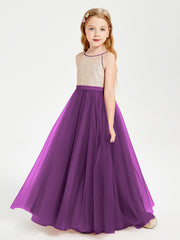 Sequined Top Long Tulle Junior Bridesmaid Gown Grape