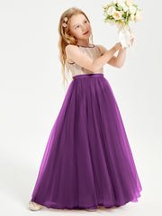 Sequined Top Long Tulle Junior Bridesmaid Gown Grape