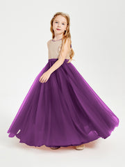Sequined Top Long Tulle Junior Bridesmaid Gown Grape