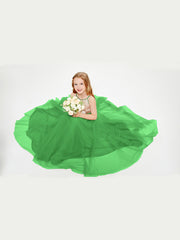 Sequined Top Long Tulle Junior Bridesmaid Gown Green