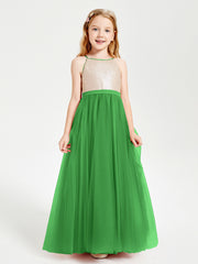 Sequined Top Long Tulle Junior Bridesmaid Gown Green