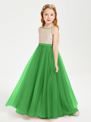 Sequined Top Long Tulle Junior Bridesmaid Gown Green