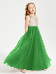 Sequined Top Long Tulle Junior Bridesmaid Gown Green