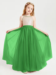 Sequined Top Long Tulle Junior Bridesmaid Gown Green