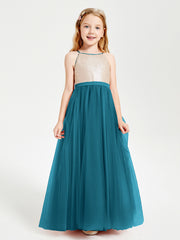 Sequined Top Long Tulle Junior Bridesmaid Gown Ink Blue