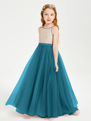 Sequined Top Long Tulle Junior Bridesmaid Gown Ink Blue