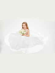 Sequined Top Long Tulle Junior Bridesmaid Gown Ivory