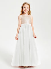 Sequined Top Long Tulle Junior Bridesmaid Gown Ivory