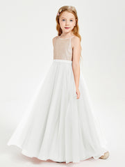 Sequined Top Long Tulle Junior Bridesmaid Gown Ivory