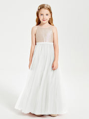 Sequined Top Long Tulle Junior Bridesmaid Gown Ivory