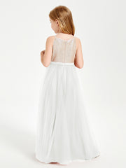 Sequined Top Long Tulle Junior Bridesmaid Gown Ivory