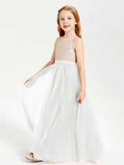 Sequined Top Long Tulle Junior Bridesmaid Gown Ivory