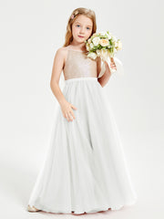 Sequined Top Long Tulle Junior Bridesmaid Gown Ivory