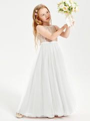 Sequined Top Long Tulle Junior Bridesmaid Gown Ivory