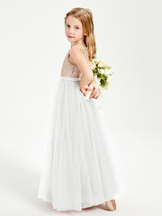 Sequined Top Long Tulle Junior Bridesmaid Gown Ivory