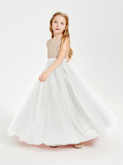 Sequined Top Long Tulle Junior Bridesmaid Gown Ivory