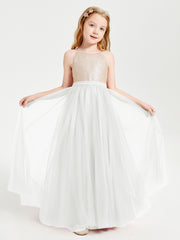 Sequined Top Long Tulle Junior Bridesmaid Gown Ivory