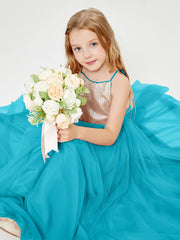 Sequined Top Long Tulle Junior Bridesmaid Gown Jade