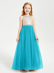 Sequined Top Long Tulle Junior Bridesmaid Gown Jade