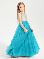 Sequined Top Long Tulle Junior Bridesmaid Gown Jade