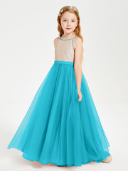 Sequined Top Long Tulle Junior Bridesmaid Gown Jade