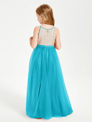 Sequined Top Long Tulle Junior Bridesmaid Gown Jade
