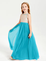 Sequined Top Long Tulle Junior Bridesmaid Gown Jade