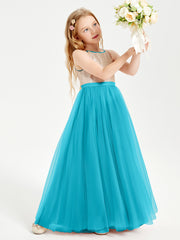 Sequined Top Long Tulle Junior Bridesmaid Gown Jade