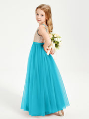 Sequined Top Long Tulle Junior Bridesmaid Gown Jade
