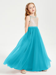 Sequined Top Long Tulle Junior Bridesmaid Gown Jade